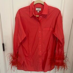 J Crew salmon color feather sleeve blouse size size 6